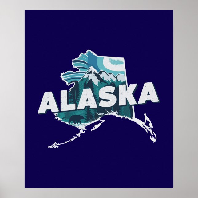 Póster Silueta escénica de Retro Alaska (Frente)