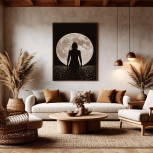Póster Silueta femenina bajo la luz de la luna