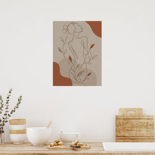 Póster Silueta Femenina Boho Abstracta y Sha en Tonos Ter