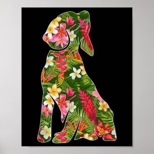 Póster Silueta Graciosa De Perro Beagle Suma Floral Hawai