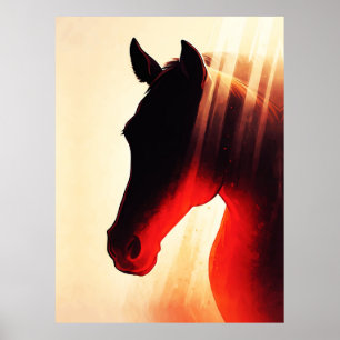Póster Silueta majestuosa de caballo resplandor ardiente 