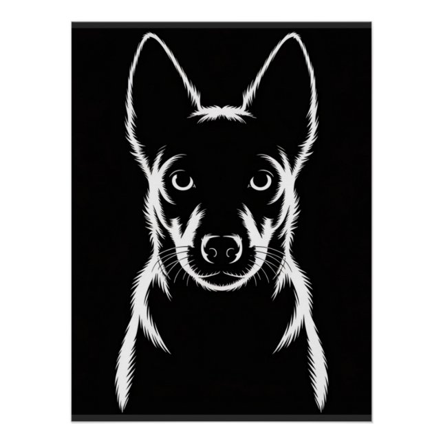 Póster Silueta minimalista de perro en negro (Anverso)