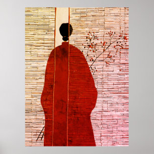 Póster Silueta moderna inspirada en Japón con bayas