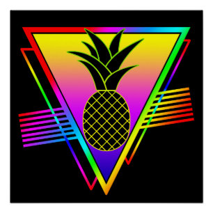 Póster Silueta Moderna Retro Piña Fruta de Verano