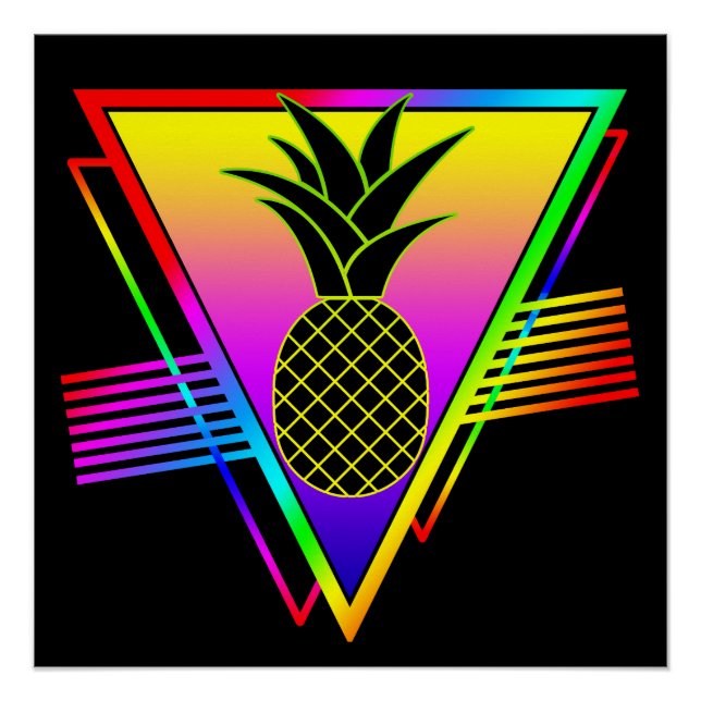 Póster Silueta Moderna Retro Piña Fruta de Verano (Anverso)