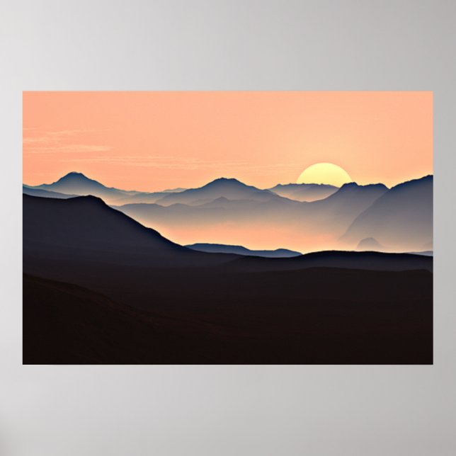 Póster Silueta Montañas Atardecer (Frente)