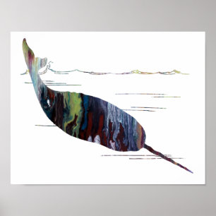 Póster Silueta narwhal abstracta colorida