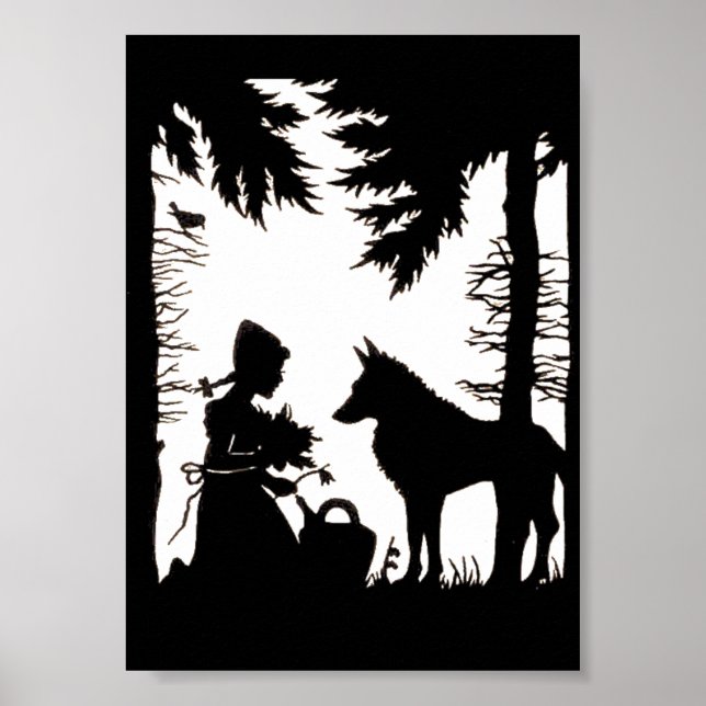Póster Silueta negra Red Riding Hood Wolf Woods (Frente)