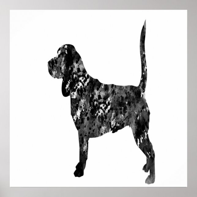 Póster Silueta Negra Y Blanca De Un Beagle En Pie (Frente)