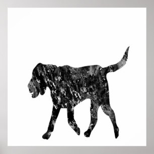 Póster Silueta Negra Y Blanca De Un Perro Beagle Caminant