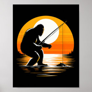 Póster Silueta retro de Bigfoot Sasquatch escondite y bús