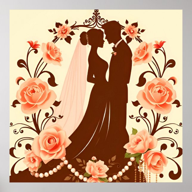 Póster Silueta Romántica de una Pareja (Frente)