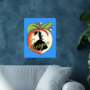Póster Silueta vintage de melocotón de Georgia Southern B