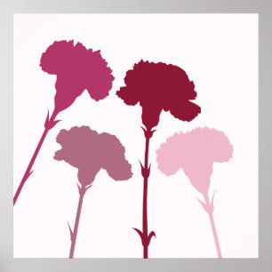 Póster Siluetas abstractas del clavel - rojos y rosas