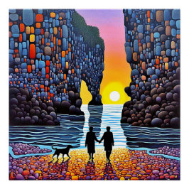 Póster Siluetas al atardecer