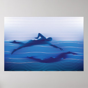 Póster Siluetas alineadas azul del nadador