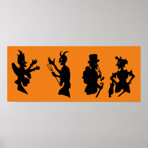 Póster Siluetas de demonios diablos vintage de Halloween