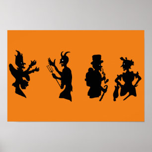 Póster Siluetas de demonios diablos vintage de Halloween