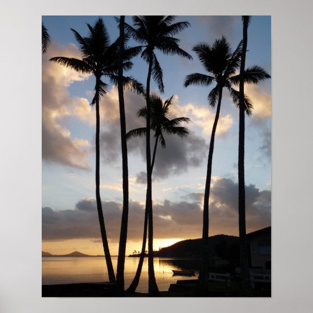 Póster Siluetas de palmeras en Hawái (Frente)