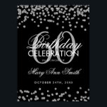 Póster Silver 60th Birthday Glitter Confetti Black<br><div class="desc">Elegant 60th Birthday Silver Black Faux Glitter Confetti banner template.</div>