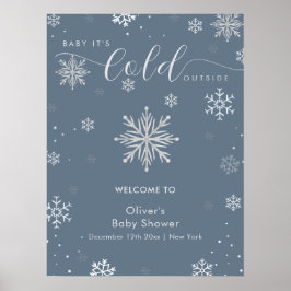 Póster Silver Blue Magical Snowflake Baby Shower Welcome 