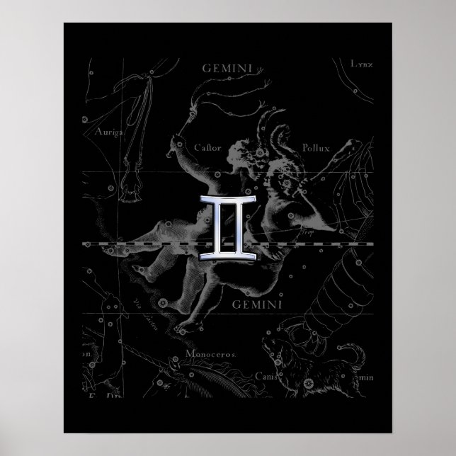 Póster Silver Chrome like Gemini Zodiac Sign on Hevelius (Frente)