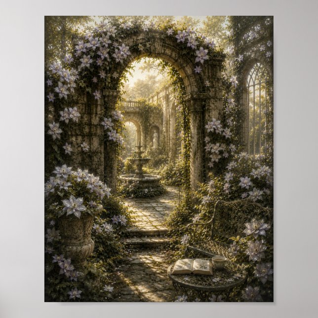 Póster Silver Clematis Ruins Vintage Botanical (Frente)