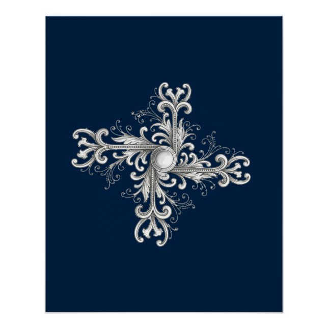 Póster Silver Filigree Pearl Quatrefoil (Anverso)