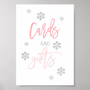 Póster Silver Glitter Snowflakes   Cards and Gifts Sign