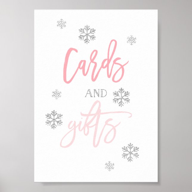 Póster Silver Glitter Snowflakes | Cards and Gifts Sign (Frente)