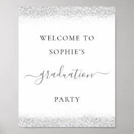 Póster Silver Glitter Welcome Graduation Party
