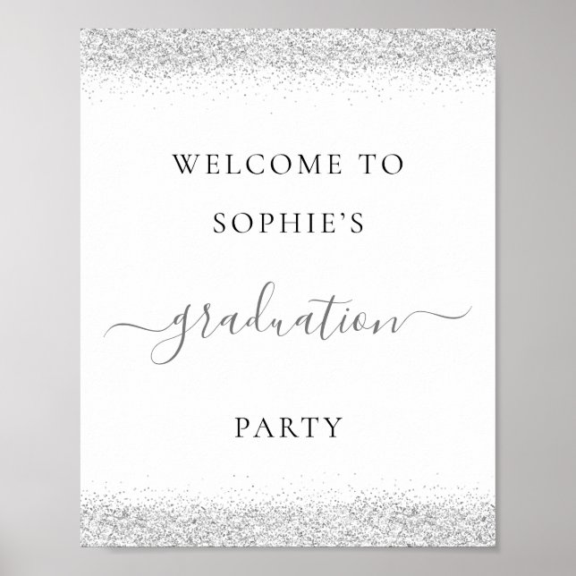 Póster Silver Glitter Welcome Graduation Party (Frente)