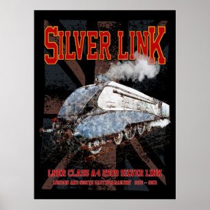 Póster Silver Link LNER Clase A4 2509 Locomotora bandera 