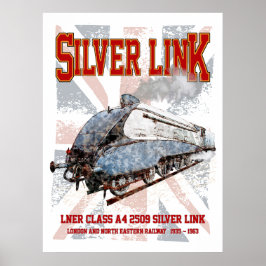 Póster Silver Link LNER Class A4 2509 Locomotive UK flag