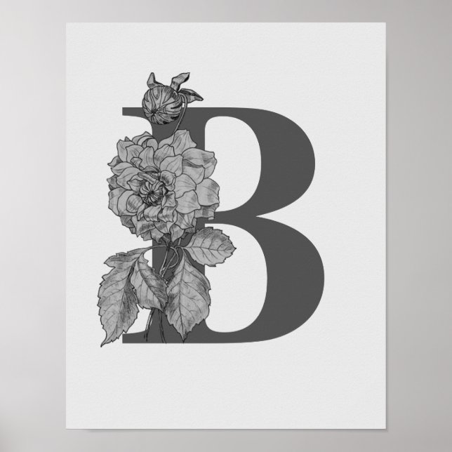 Póster Silver Peony Elegant Monograma Primer Poster B (Frente)