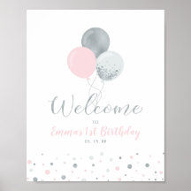 Silver & Pink Balloons | Girl 1st Birthday Welcome