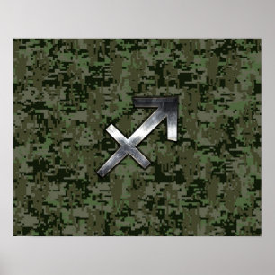 Póster Silver Sagittarius Zodiac Woodland Camo Digital