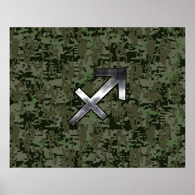 Póster Silver Sagittarius Zodiac Woodland Camo Digital (Frente)