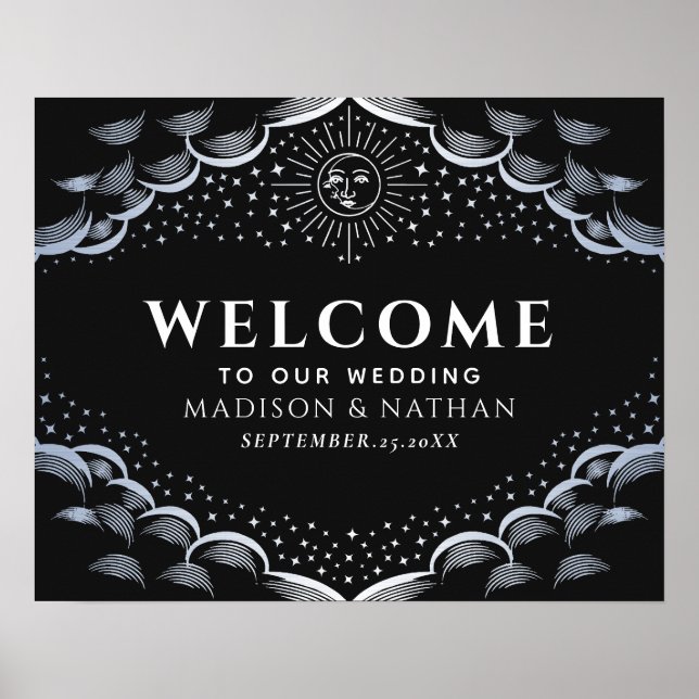 Póster Silver Sun & Moon Tarot Card Wedding Welcome Sign (Frente)