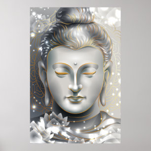 Póster Silver y Gold Buddha Lotus