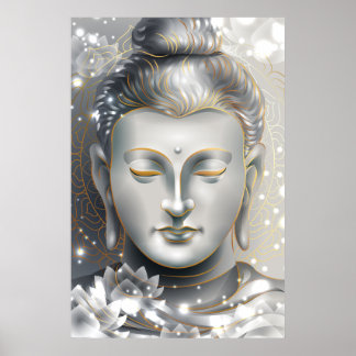 Póster Silver y Gold Buddha Lotus