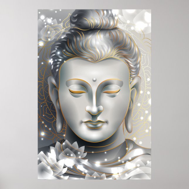 Póster Silver y Gold Buddha Lotus (Frente)