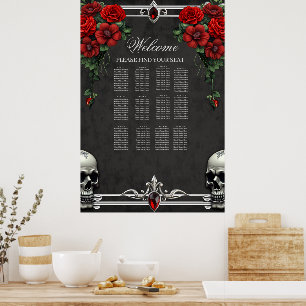 Póster Simbiosis gótica, corazón elegante y calaveras.