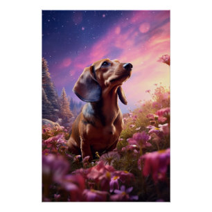 Póster Simbolismo Dachshund Explorando un prado