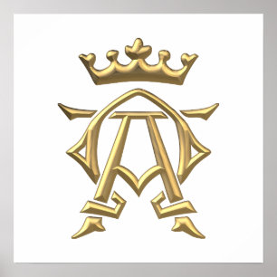 Póster Símbolo alfa y de Omega "tridimensional" de oro