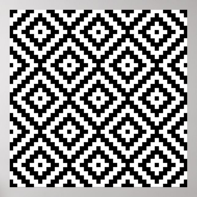 Póster Símbolo azteca de bloque Big Ptn negro y blanco II (Frente)