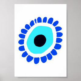Póster Símbolo azul de ojo malvado blanco