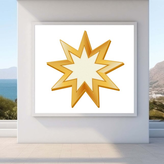 Póster Símbolo bahaí (Peace. Gold nine pointed star, symbol of the Baha’i faith. )