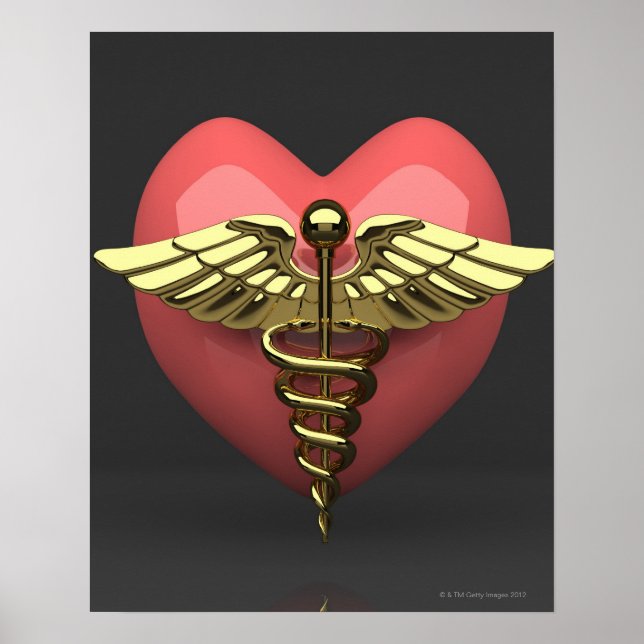 Póster Símbolo cardíaco con símbolo médico (caduceus) (Frente)
