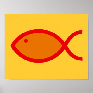 Póster Símbolo cristiano de pescado - ¡LOUD! Naranja y ro